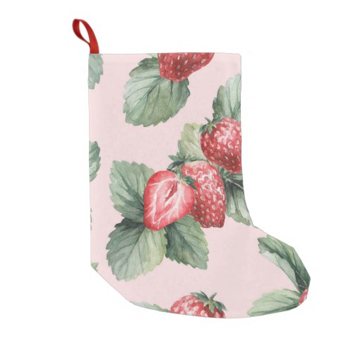 Summer Ripe Strawberries Watercolor Pink Small Christmas Stocking