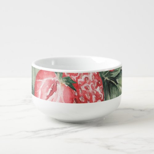 Summer Ripe Strawberries Watercolor Pink Soup Mug
