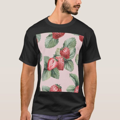 Summer Ripe Strawberries Watercolor Pink T_Shirt