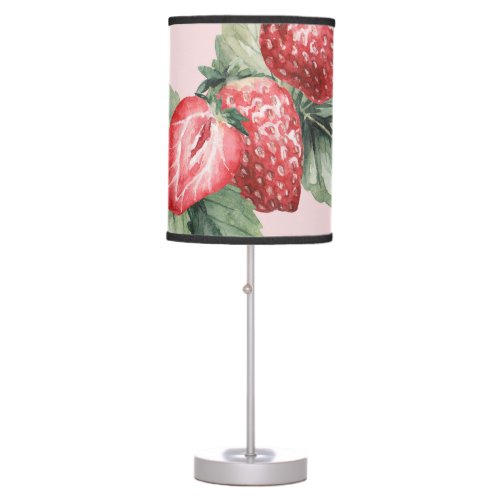 Summer Ripe Strawberries Watercolor Pink Table Lamp