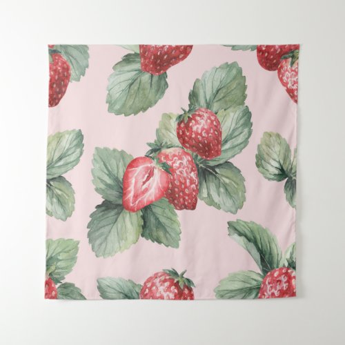 Summer Ripe Strawberries Watercolor Pink Tapestry