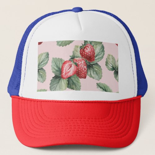 Summer Ripe Strawberries Watercolor Pink Trucker Hat