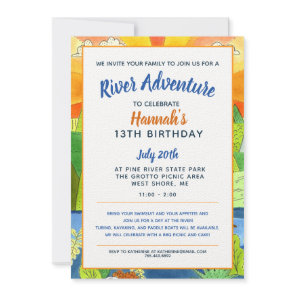 Summer River Adventure Teen Birthday Party Invitation
