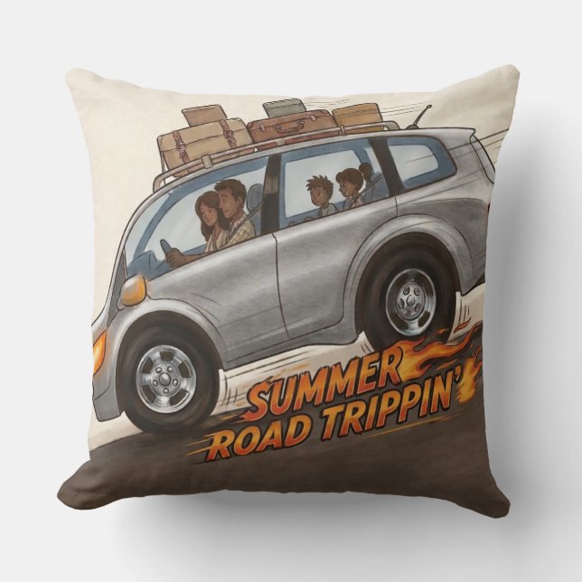 Summer Road Trippin’ Throw Pillow (Front)