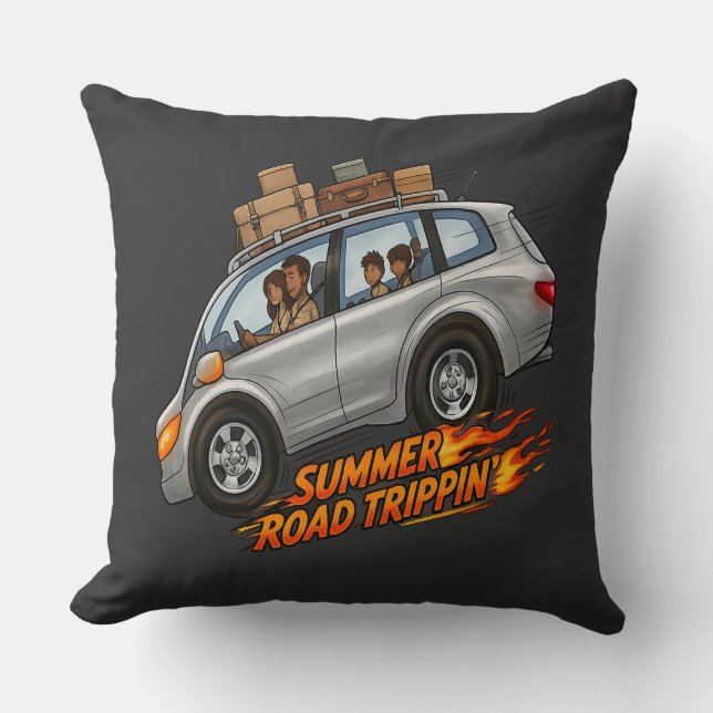 Summer Road Trippin’ Throw Pillow (Front)