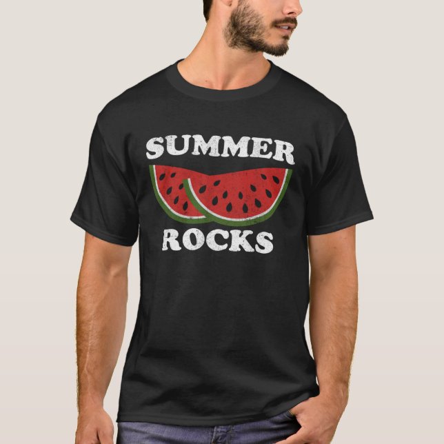 Summer Rocks  Watermelon Retro Cute Watermelons T-Shirt (Front)
