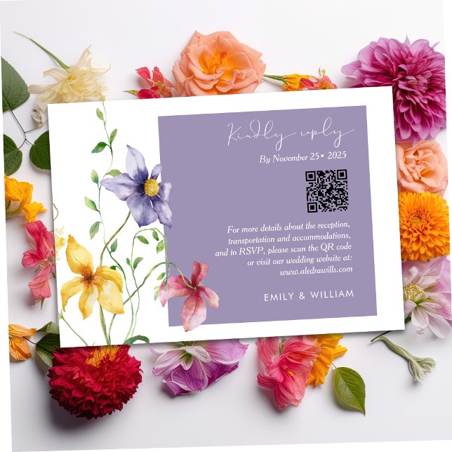 Summer Romantic Floral Meadow Stylish Wedding RSVP Card (Creator Uploaded)