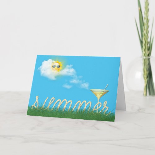 summer rope text in grass with martini card