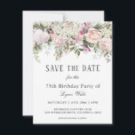 Summer Rose Floral 75th Birthday Save the Date<br><div class="desc">Send out Save the Date Cards so your guests can plan for your party or event. Shown here for a 75th birthday party celebration, you can personalize this text however you choose. Lovely pink roses and mixed garden blooms make this design so beautifully feminine and fresh. The pink roses, mixed...</div>