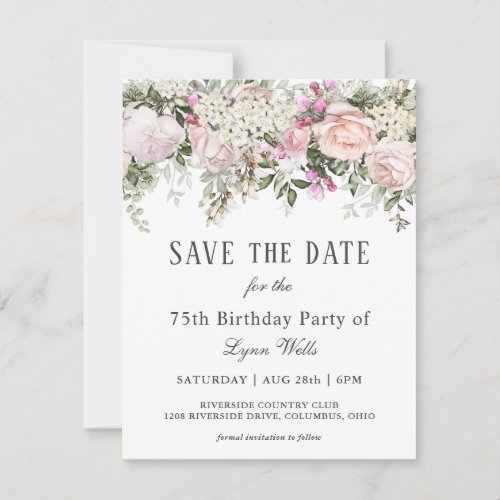 Summer Rose Floral 75th Birthday Save the Date