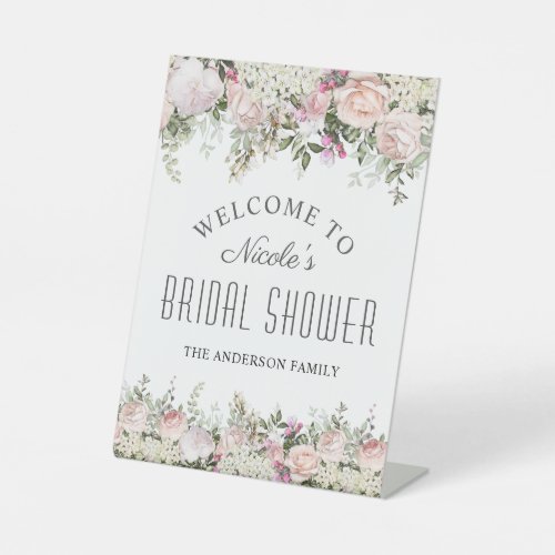 Summer Rose Garden Bridal Shower Welcome Pedestal Sign