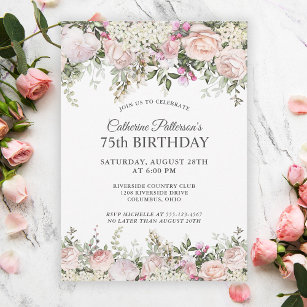 Summer Rose Garden Floral 75th Birthday Party Invitation
