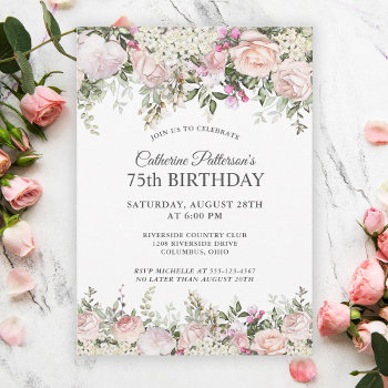 Summer Rose Garden Floral 75th Birthday Party Invitation by Oasis_Landing at Zazzle