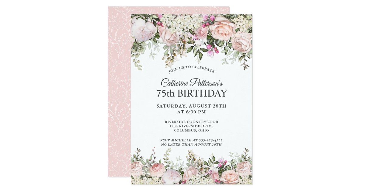 Summer Rose Garden Floral 75th Birthday Party Invitation Zazzle