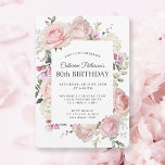 Summer Rose Garden Floral 80th Birthday Party Invitation<br><div class="desc">Celebrate an 80th birthday in lovely style with this irresistible pink roses and mixed garden blooms floral birthday party invitation. Feminine pink roses, mixed flowers and greenery surround your text in an elegant feminine floral frame. All of the text may be personalized for your party, including the guest of honor's...</div>
