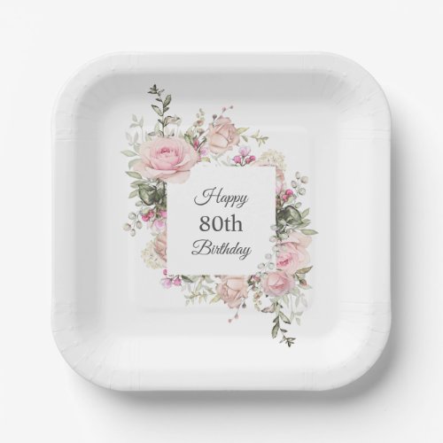 Summer Rose Garden Floral Birthday with Age Paper Plates