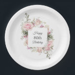 Summer Rose Garden Floral Birthday with Age Paper Plates<br><div class="desc">Beautiful watercolor pastel pink roses and mixed flowers and greenery form a square frame surrounding the guest of honor's birthday age on these lovely garden inspired paper plates. You can personalize the age with any number. The plates are available in 2 sizes and you can select either the round plates...</div>