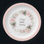 Summer Rose Garden Floral Birthday with Age Paper Plates<br><div class="desc">Beautiful watercolor pastel pink roses and mixed flowers and greenery form a round frame surrounding the guest of honor's birthday age on these lovely garden inspired paper plates. The edge is bordered in a coordinating shade of pastel pink. You can personalize the age with any number. The plates are available...</div>