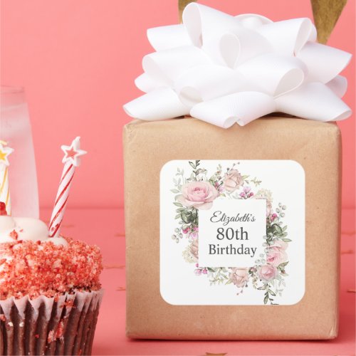 Summer Rose Garden Floral Birthday with Age Square Sticker