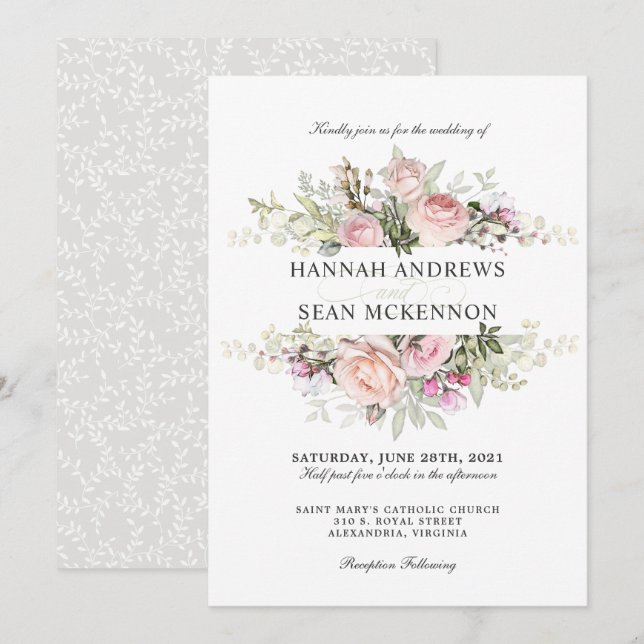 Summer Rose Garden Floral Wedding Invitation (Front/Back)