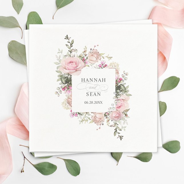 Summer Rose Garden Floral Wedding Paper Napkins (Creator Uploaded)