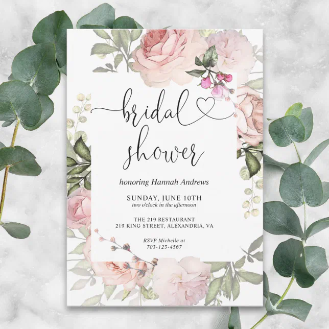 Summer Rose Garden Pink Bridal Shower Invitation | Zazzle