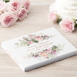 Summer Rose Garden Pink Floral 80th Birthday Foil Guest Book