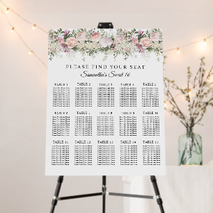 Summer Rose Garden Pink Floral Seating Chart Foam Board