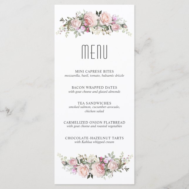 Summer Roses Floral Luncheon or Shower Menu (Front)