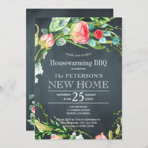 Summer roses garden rustic new home bbq invitation