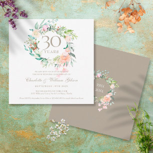 Summer Roses Garland 30th Wedding Anniversary Invitation