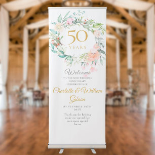 Summer Roses Garland 50th Anniversary Welcome Retractable Banner