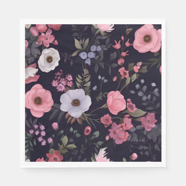 Summer Roses On Black Napkins (Front)