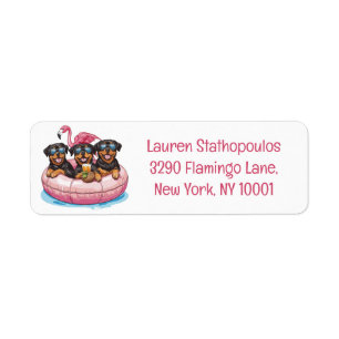 Summer Rottweiler Dogs Flamingo Pool Tube Label