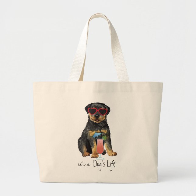 Summer Rottweiler Large Tote Bag (Front)