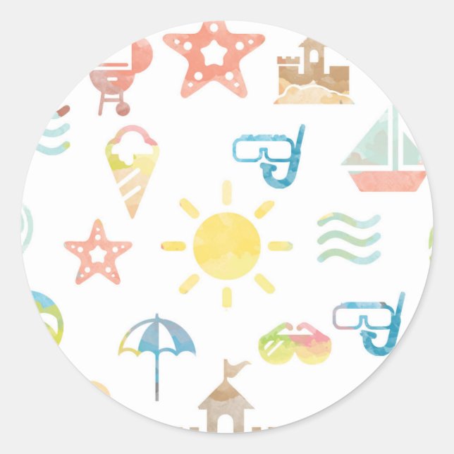 Summer Round Sticker - Classic Glossy Sticker (Front)