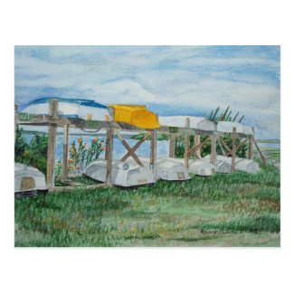 Summer Rowboats Watercolor Postcard