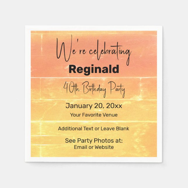 Summer Rustic Casual Yellow Peach Birthday Party Napkins (Front)