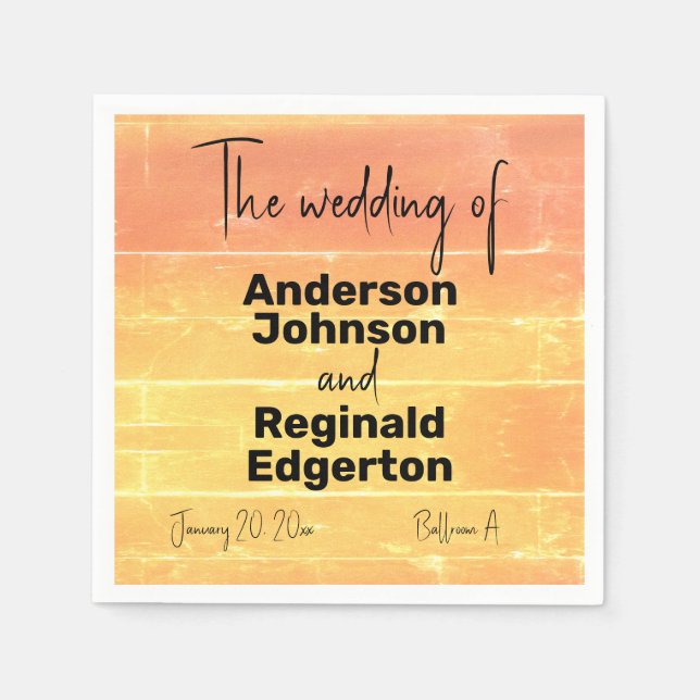Summer Rustic Casual Yellow Peach Wedding Napkins (Front)