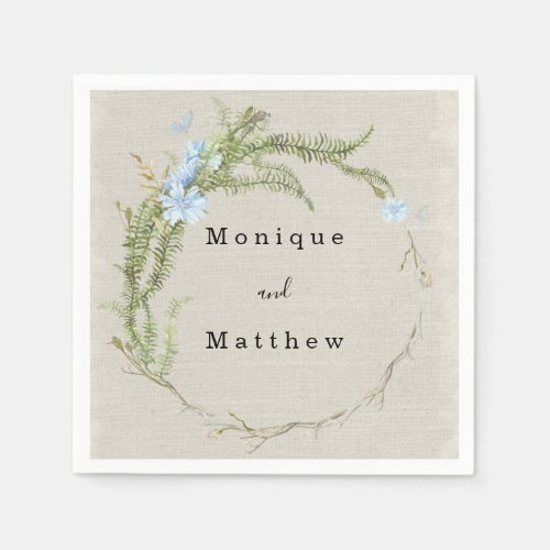 Summer Rustic Fern Wreath Wedding Napkins