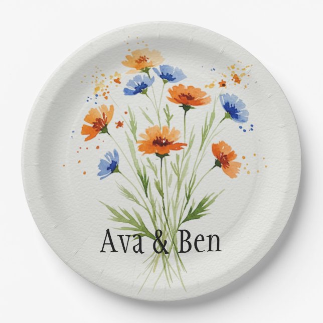 Summer’s Embrace Wildflower Wedding Paper Plates (Front)