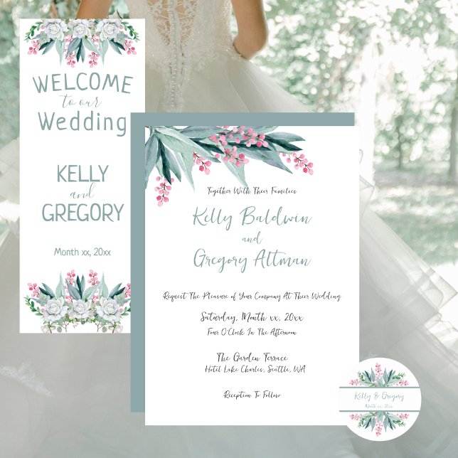 Summer Sage Floral Wedding Invitation (Summer Sage Wedding Collection)