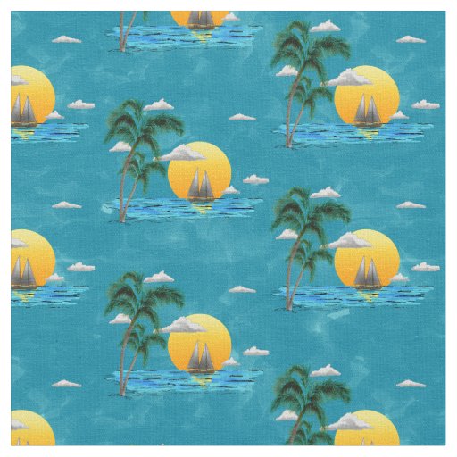 Summer Sailboat Sunset Nautical Coastal Beach Fabric