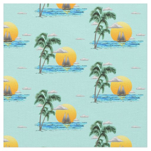 Summer Sailboat Sunset Nautical Coastal Fabric