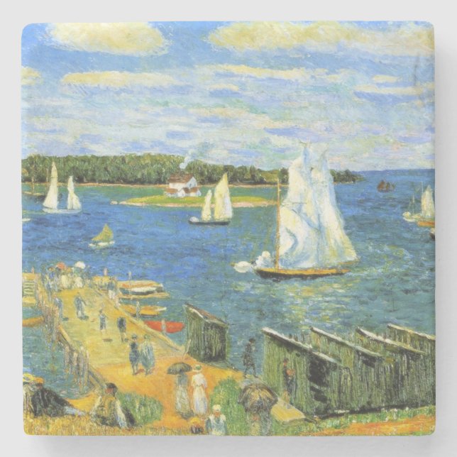 Summer Sailing Boats at Mahone Bay in Canada Stone Coaster (Front)