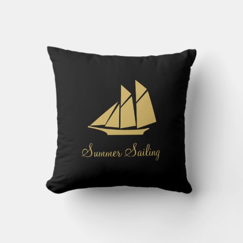 Summer Sailing Golden Yacht Throw Pillow