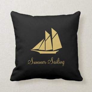 Summer Sailing Golden Yacht Throw Pillow