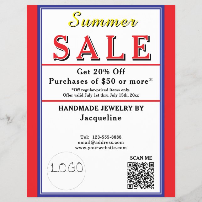 Summer Sale Red White Blue Heart Flyer (Front)