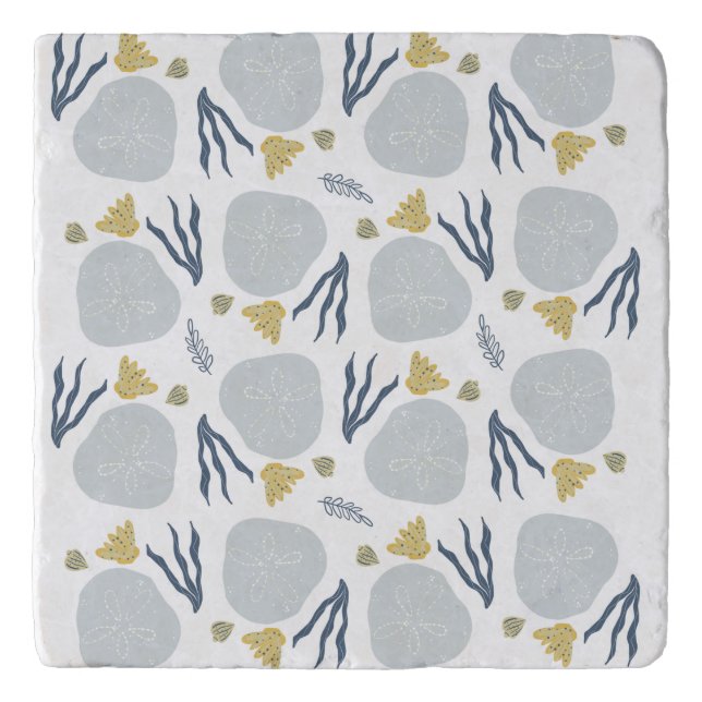 Summer Sand Dollar Seashells Beach Pattern Beach  Trivet (Front)