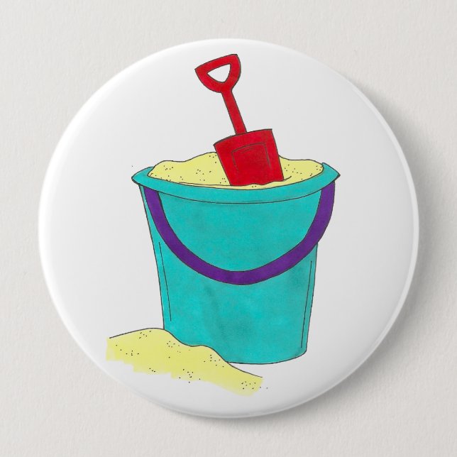 Summer Sand Toys Bucket Shovel Pail Beach Party Button (Front)